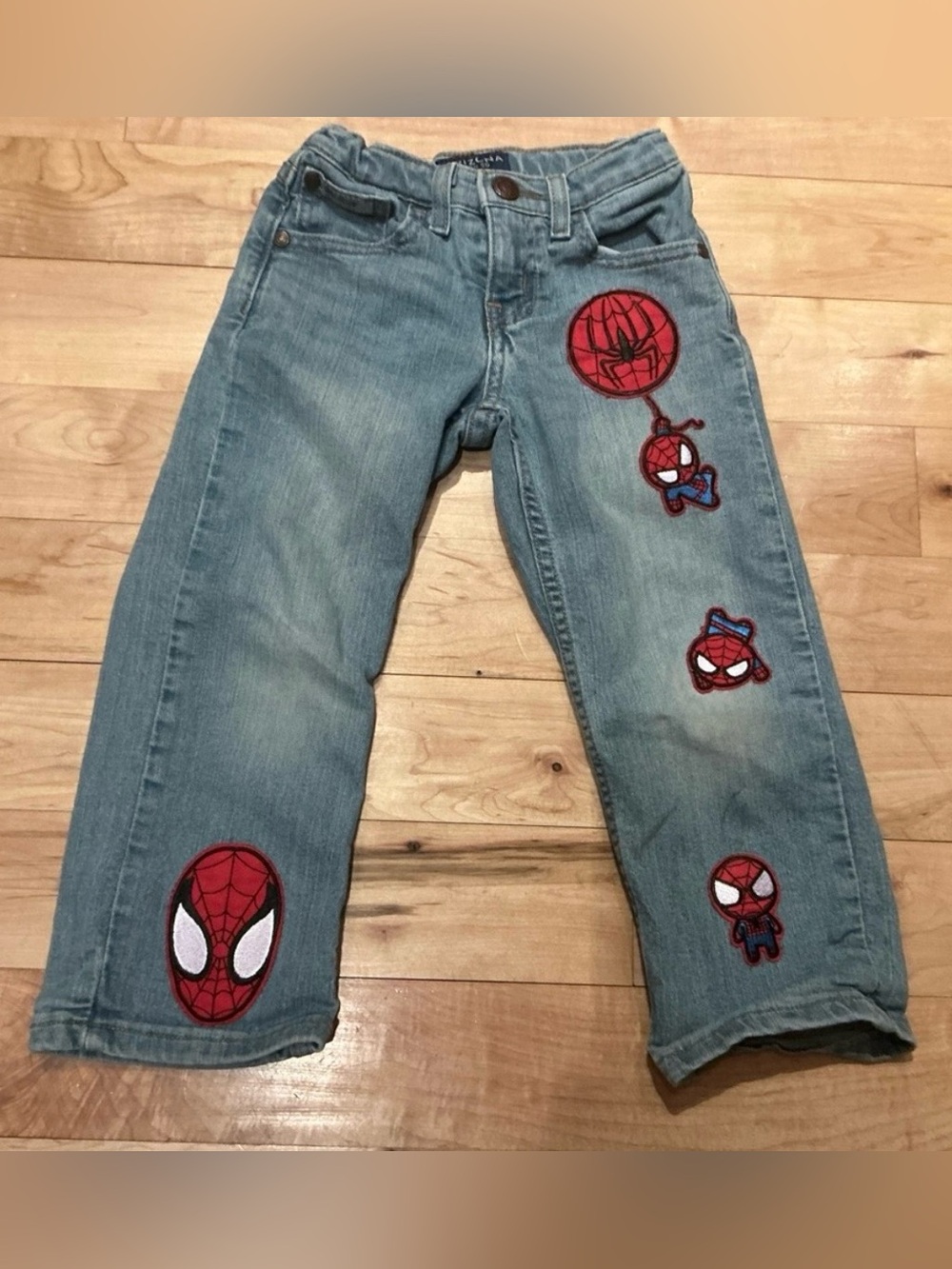 Marvel Spider-Man Jeans Embroidered Patches Youth Boys Size 4T Elastic Waist